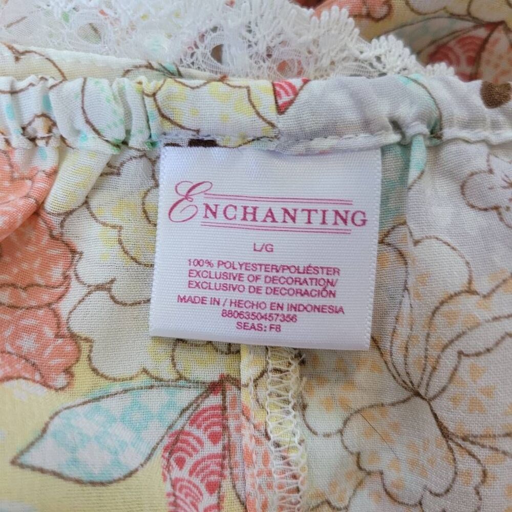 Vintage Y2K large floral pajama set babydoll cut top lace details bow boho maxim - Picture 13 of 14